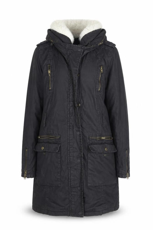 Mint Velvet Women's Black Faux Fur Trimmed Parka Coat Size 10