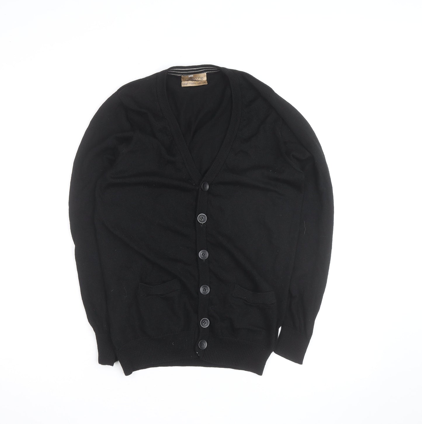 Marks and Spencer Men’s Black Wool Silk Cardigan L V-Neck Classic
