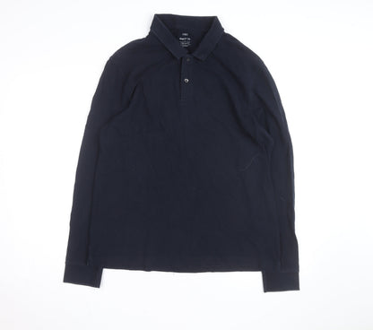 Marks and Spencer Men's Black Long Sleeve Cotton Polo Shirt L
