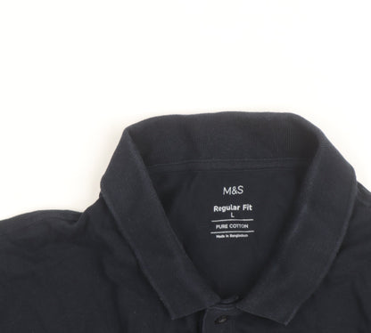 Marks and Spencer Men's Black Long Sleeve Cotton Polo Shirt L