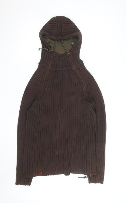 Schott Men’s Brown Knit Cotton Hooded Pullover Jumper L