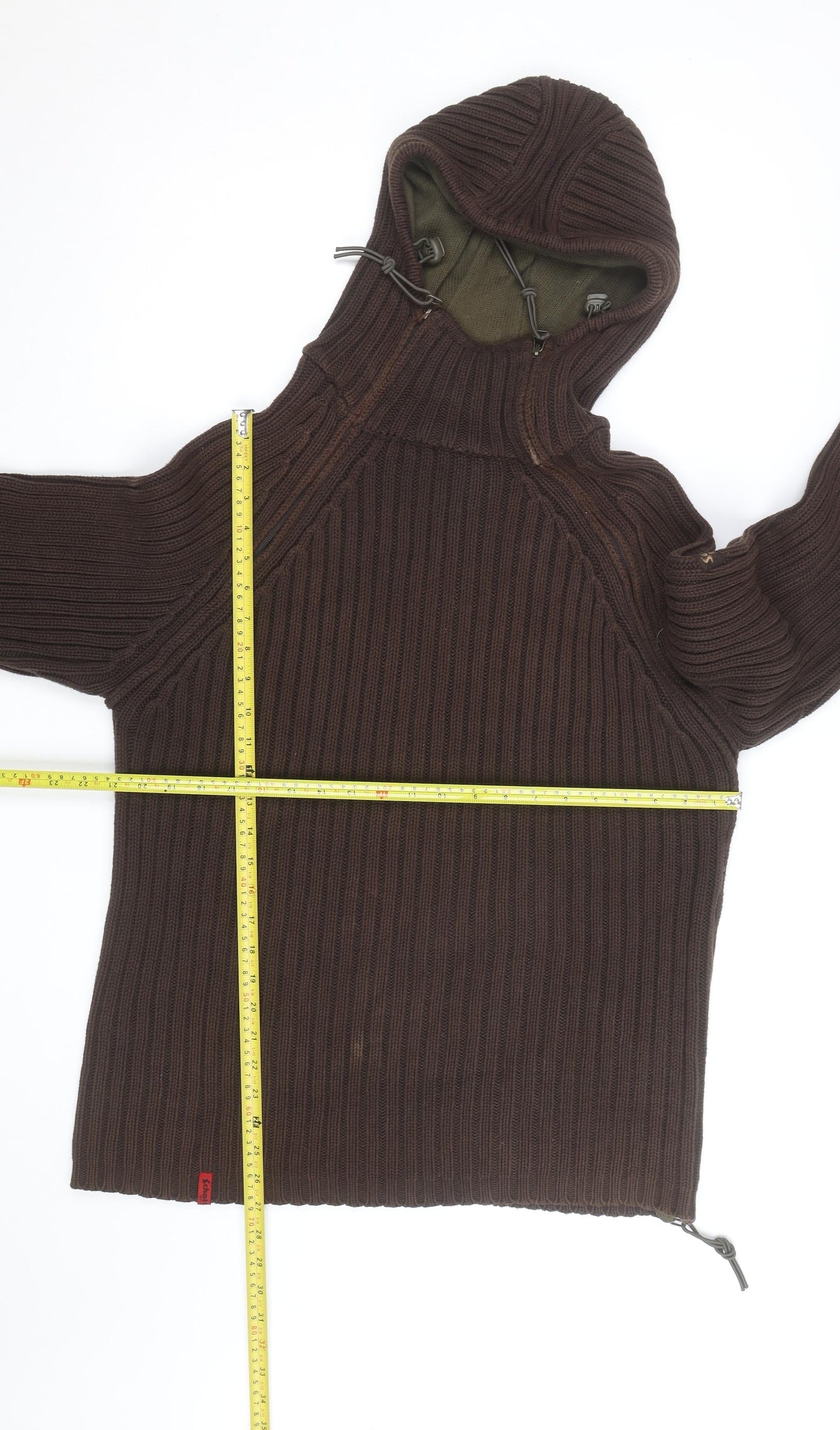 Schott Men’s Brown Knit Cotton Hooded Pullover Jumper L