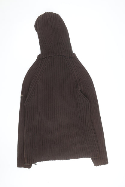 Schott Men’s Brown Knit Cotton Hooded Pullover Jumper L