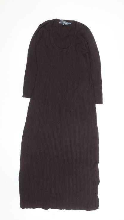 Sosandar Women Brown Ribbed Knit Midi Bodycon Dress Size 12