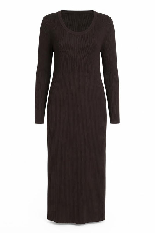 Sonsandar Women Brown Ribbed Knit Midi Bodycon Dress Size 12