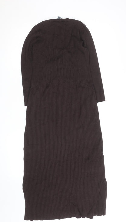 Sosandar Women Brown Ribbed Knit Midi Bodycon Dress Size 12