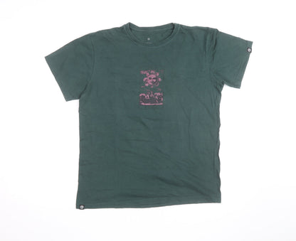 VERTIGEM Men's Green Graphic Print Cotton T-Shirt Size M