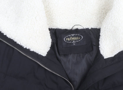 Flamme Mode Women’s Black Cropped Puffer Jacket with Faux Fur Collar Size M
