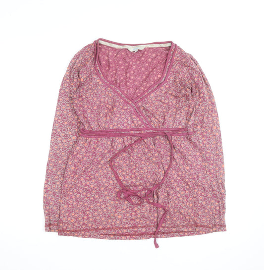 Fat Face Women’s Pink Floral Wrap Blouse Size 10 Cotton V-Neck Long Sleeve