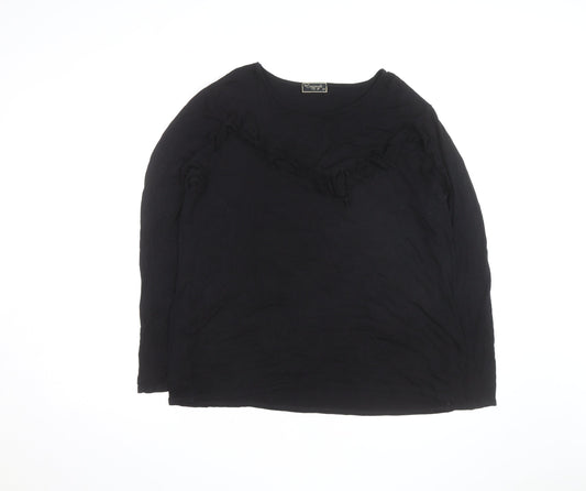 Originals from M&S Women's Black Long Sleeve Ruffle Jersey Top Size 20