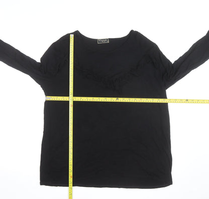 Originals from M&S Women's Black Long Sleeve Ruffle Jersey Top Size 20