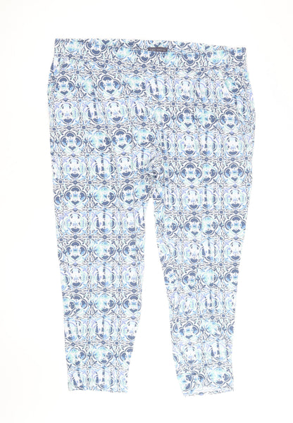 Marks and Spencer Women Blue Geometric Cropped Stretch Trousers Size 20
