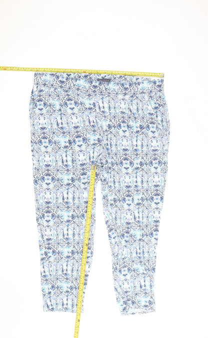Marks and Spencer Women Blue Geometric Cropped Stretch Trousers Size 20