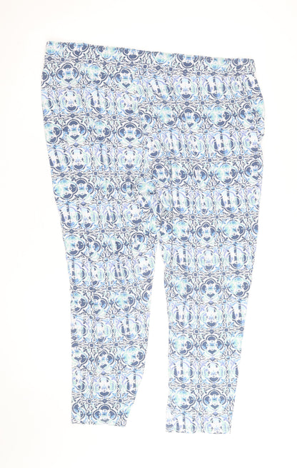 Marks and Spencer Women Blue Geometric Cropped Stretch Trousers Size 20