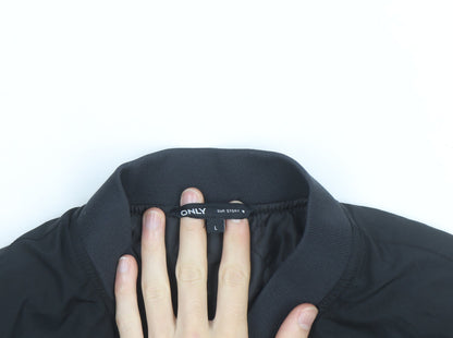 ONLY Black L Bomber Jacket Unisex Adults Lined Zip Casual