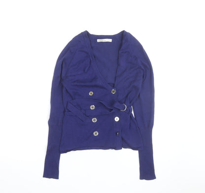 Karen Millen Women's Blue Belted V-Neck Cardigan Size S