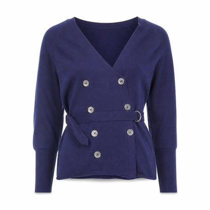 Karen Millen Women's Blue Belted V-Neck Cardigan Size S
