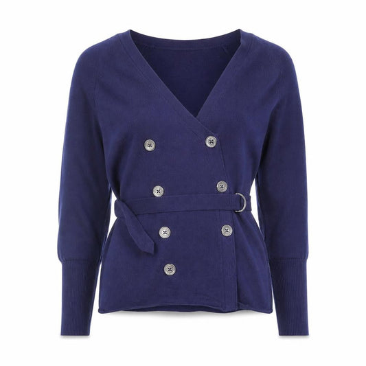 Karen Millen Women's Blue Belted V-Neck Cardigan Size S
