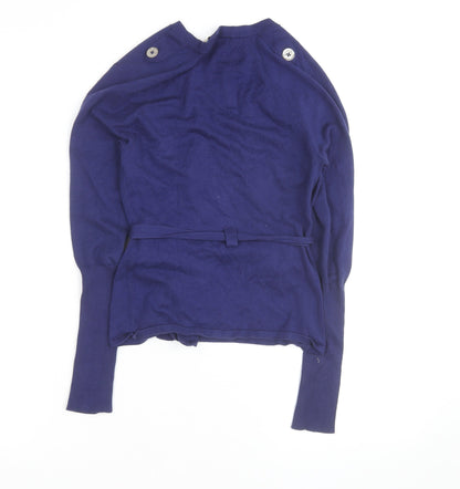 Karen Millen Women's Blue Belted V-Neck Cardigan Size S