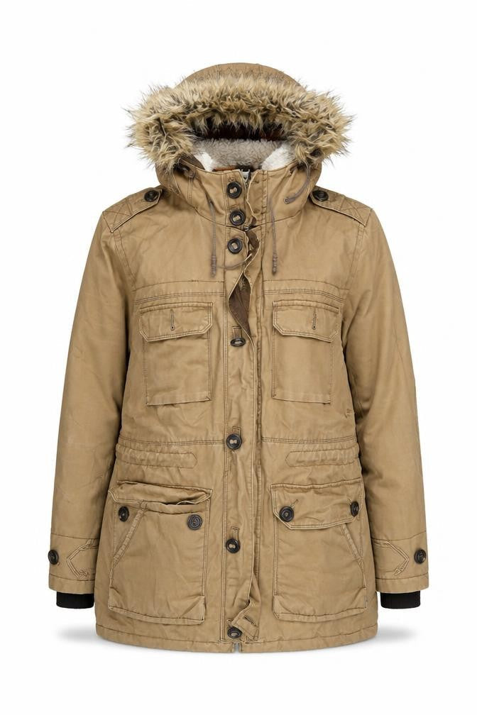 F&F Women’s Brown Faux Fur Hooded Parka Coat Size L
