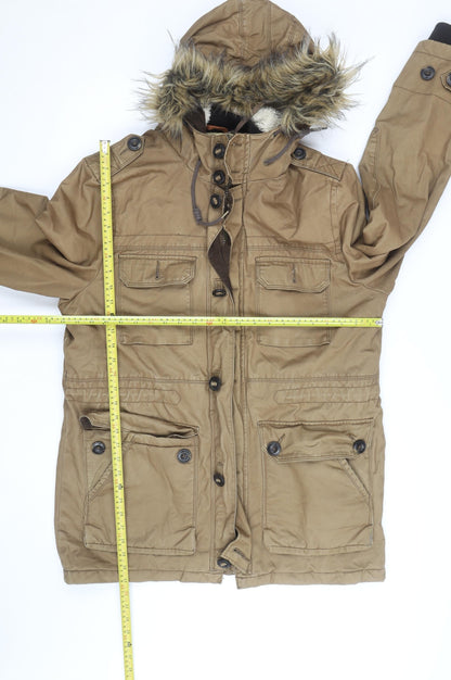 F&F Women’s Brown Faux Fur Hooded Parka Coat Size L