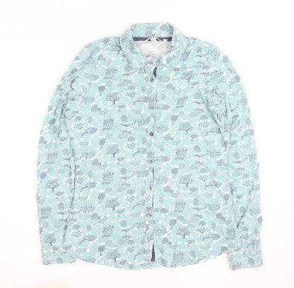 Boden Women Blue Floral Button-Up Shirt Size 8 Cotton Long Sleeve