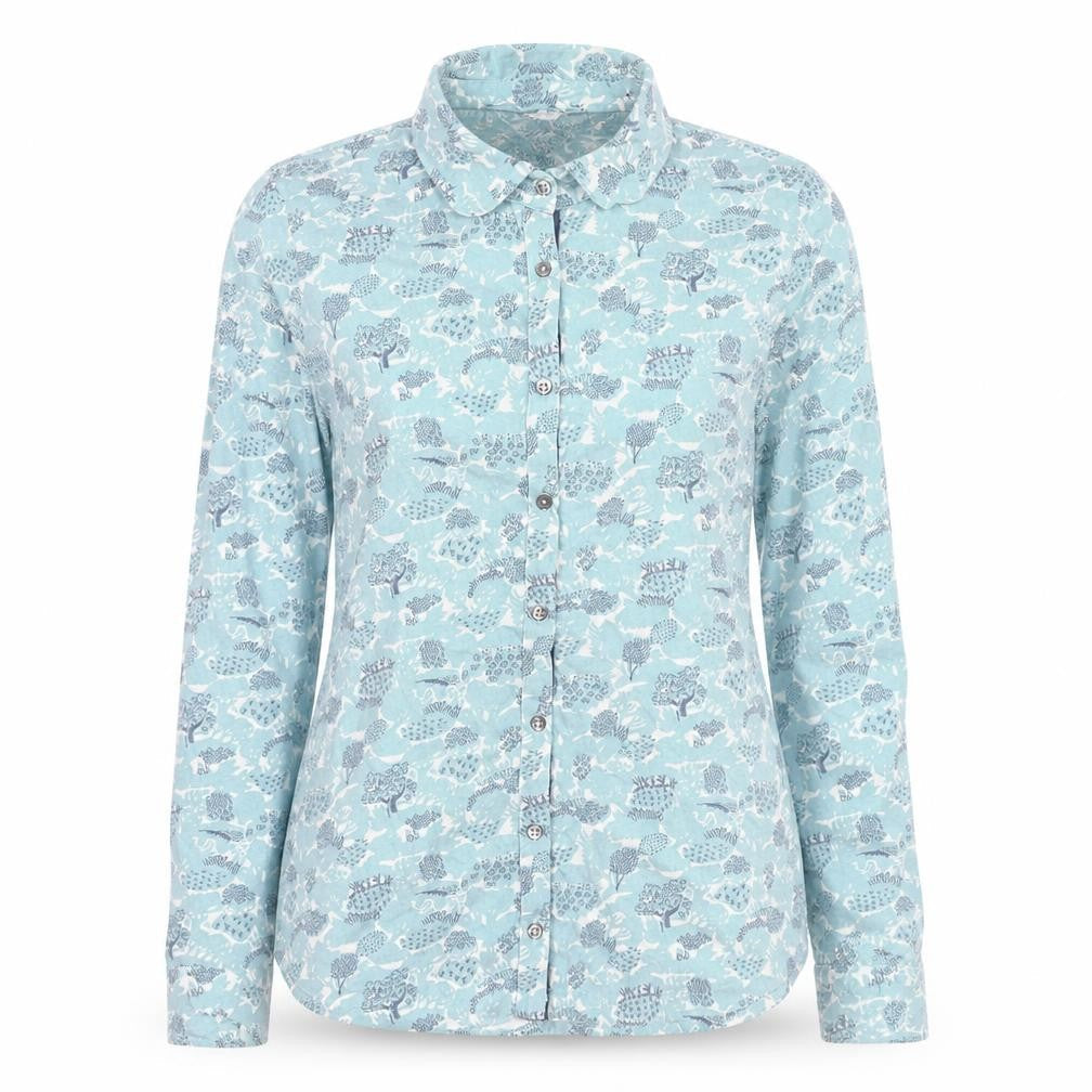 Boden Women Blue Floral Button-Up Shirt Size 8 Cotton Long Sleeve