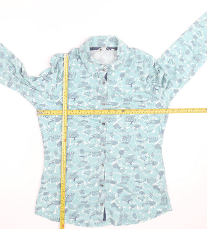 Boden Women Blue Floral Button-Up Shirt Size 8 Cotton Long Sleeve