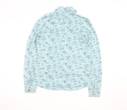 Boden Women Blue Floral Button-Up Shirt Size 8 Cotton Long Sleeve