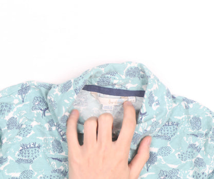 Boden Women Blue Floral Button-Up Shirt Size 8 Cotton Long Sleeve