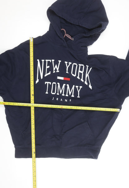 Tommy Jeans Men's Blue Pullover Hoodie Small Embroidered Logo