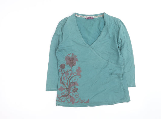 Fat Face Women's Green Floral Cotton Wrap Blouse Size 12
