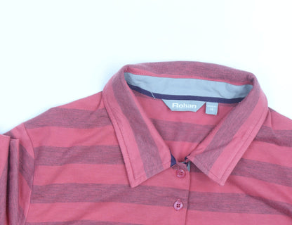 Rohan Womens Pink Striped Long Sleeve Polo Shirt Size 14
