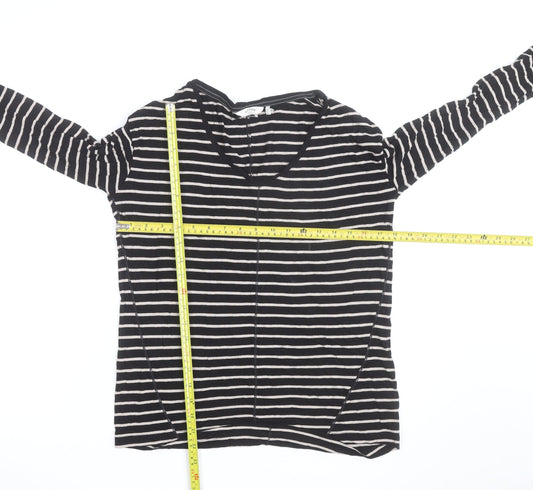 FatFace Women’s Black Striped Long Sleeve V-Neck Cotton T-Shirt Size 6