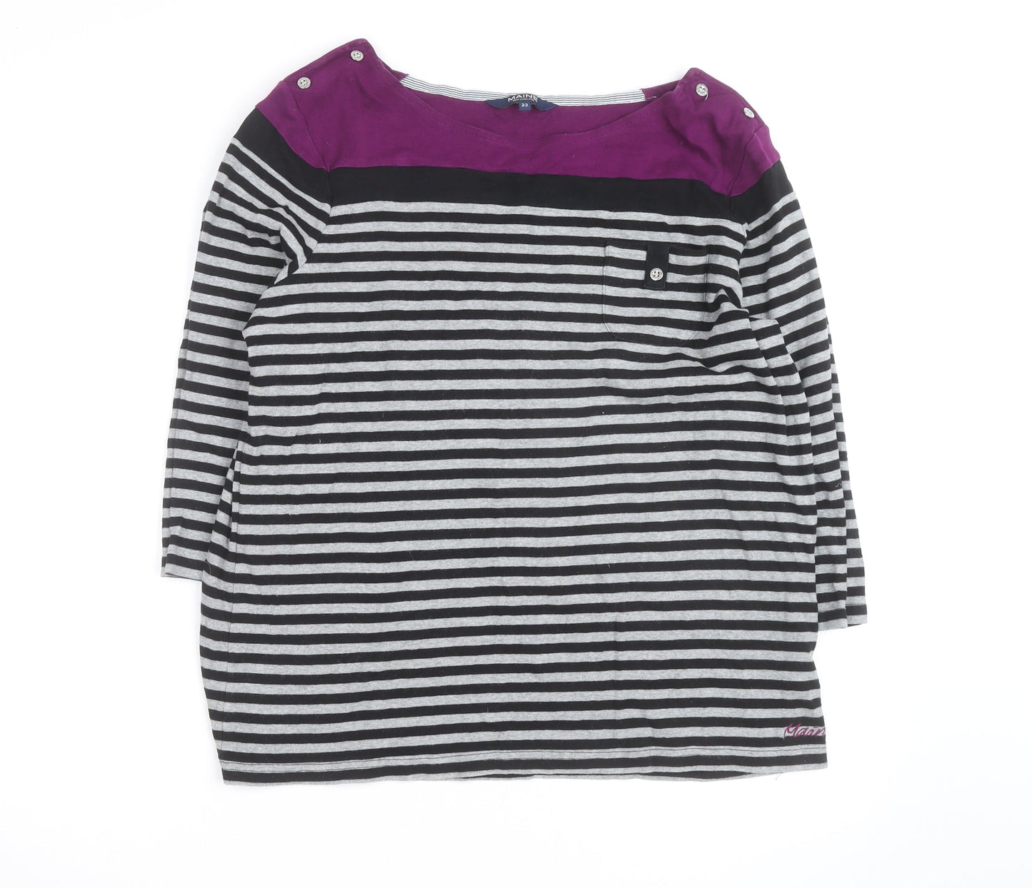 Maine New England Women's Multicoloured Striped 3/4 Sleeve Cotton T-Shirt Size 22