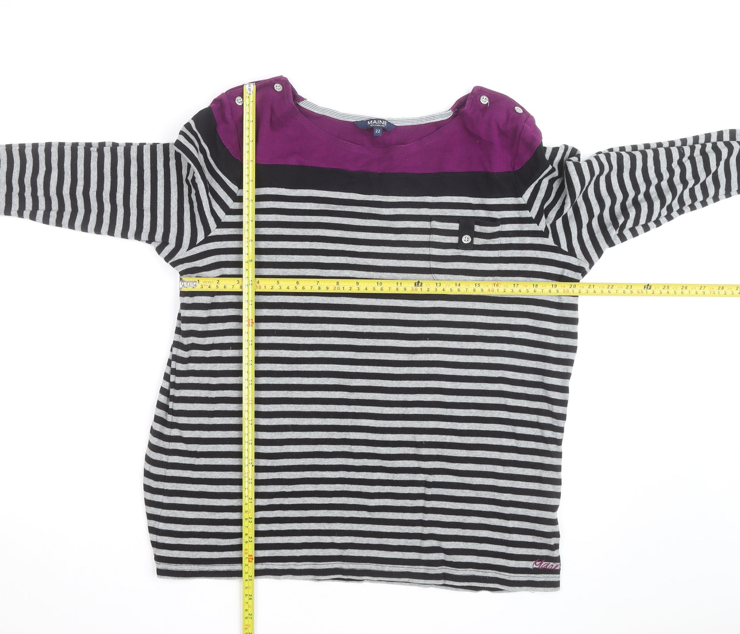 Maine New England Women's Multicoloured Striped 3/4 Sleeve Cotton T-Shirt Size 22