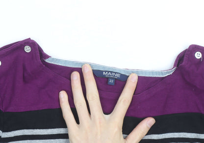 Maine New England Women's Multicoloured Striped 3/4 Sleeve Cotton T-Shirt Size 22