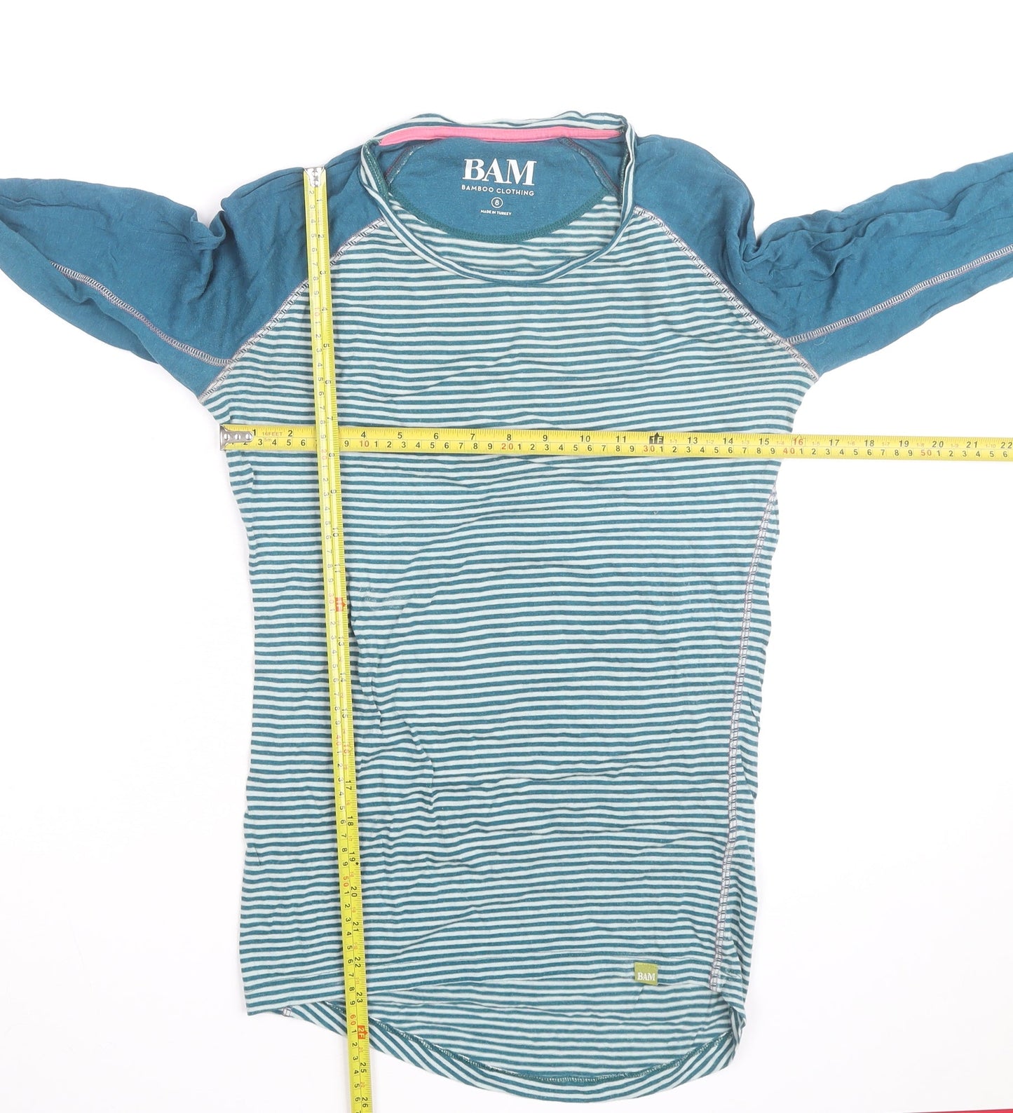 BAM Womens Blue Striped Bamboo Long Sleeve T-Shirt Size 8
