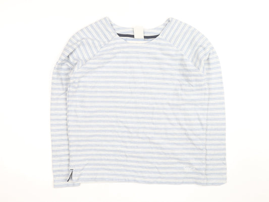 Weird Fish Womens Blue Striped Cotton Boat Neck Jumper Size 14