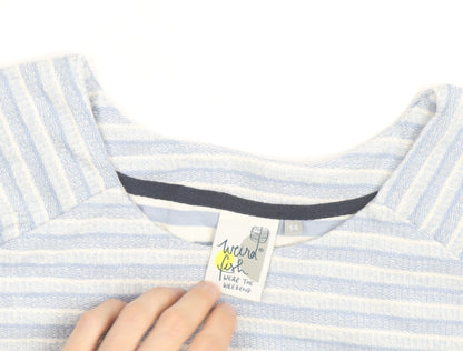 Weird Fish Womens Blue Striped Cotton Boat Neck Jumper Size 14