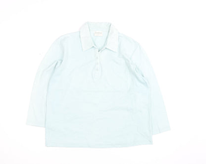 Jumper Womens Blue Cotton Long Sleeve Polo Shirt Size L