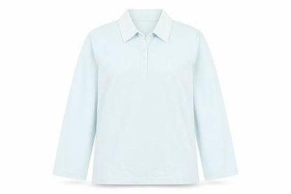 Jumper Womens Blue Cotton Long Sleeve Polo Shirt Size L
