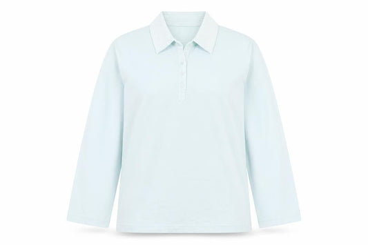 Jumper Womens Blue Cotton Long Sleeve Polo Shirt Size L