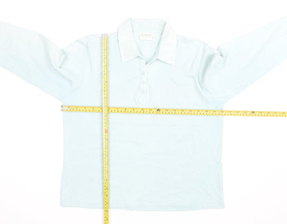 Jumper Womens Blue Cotton Long Sleeve Polo Shirt Size L