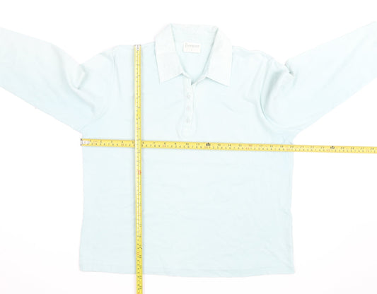 Jumper Womens Blue Cotton Long Sleeve Polo Shirt Size L