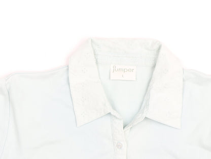 Jumper Womens Blue Cotton Long Sleeve Polo Shirt Size L