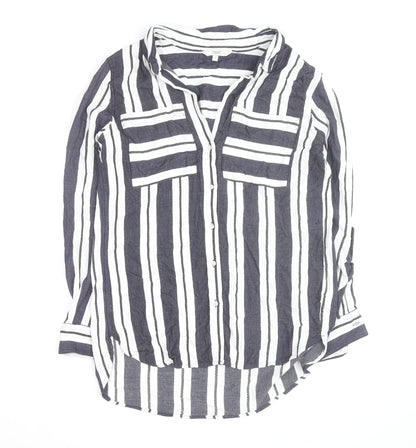 Next Women’s Blue White Striped Cotton Button-Up Tunic Shirt UK 10