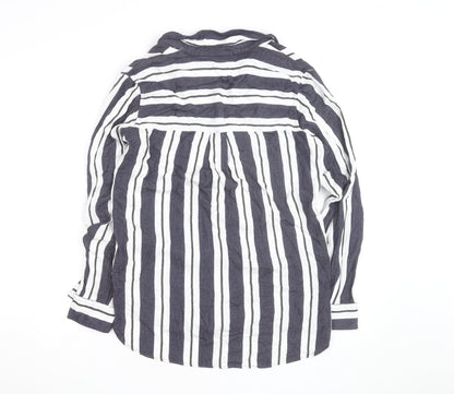 Next Women’s Blue White Striped Cotton Button-Up Tunic Shirt UK 10