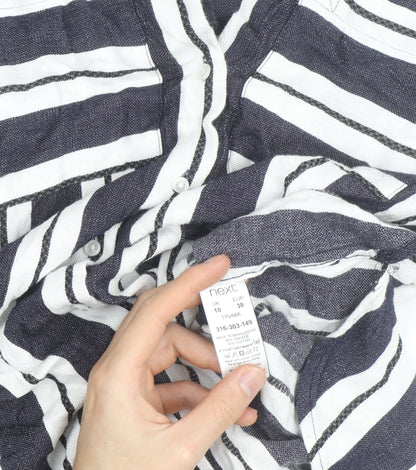 Next Women’s Blue White Striped Cotton Button-Up Tunic Shirt UK 10