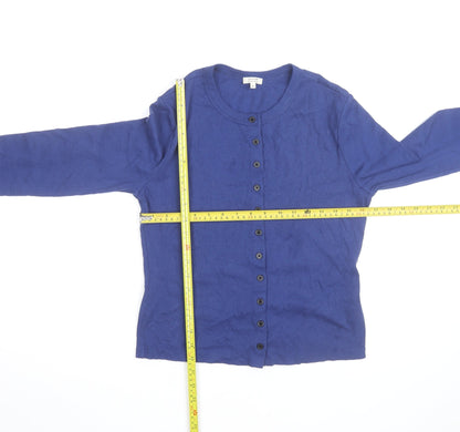 Jigsaw Women's Blue Cotton Crew Neck Button Cardigan Size M